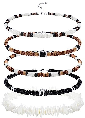 Morfetto Surfer Halskette für Männer Puka Muschel Halskette Männer Muschel Halskette Muschel Chip Halsband Hawaiian Beach Shell Perlenkette Pookah Muscheln Halsband Halskette Y-40CM