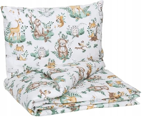 BABYMAM Baby Bedding Set 120x90 Pillowcase Duvet Cover 2pc Fit Cot Animals in the Forest