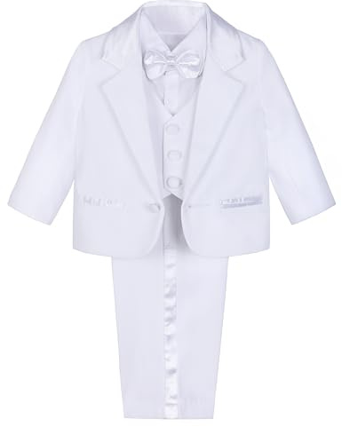 A&J DESIGN Baby Boys' Christening Clothing Toddler Baby Boy Baptism Outfit Tuxedo Dedication Formal Gentleman Suit White 9-12 Months