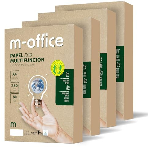 Lot de 4 paquets de 250 feuilles de papier recyclé A4 80 g pour photocopieurs et imprimantes Format A4 100 % recyclé m-office (1000 feuilles)