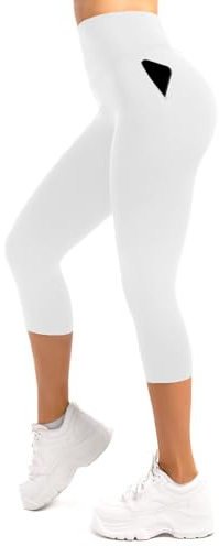 Leafigure Capri Leggings for Women High Waisted Athletic Shorts Workout Light Running Cycling Buttery Soft Yoga Shorts White SM