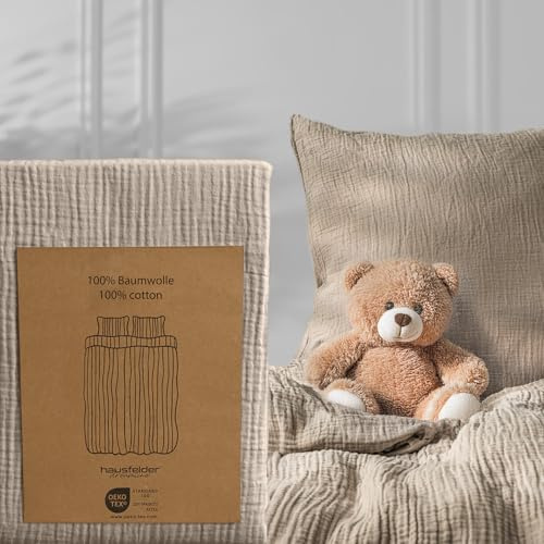 Hausfelder Bettwäsche 100x135 cm - Bettbezüge aus atmungsaktiver Baumwolle, Superweich, Oeko-Tex Zertifiziert (Beige, 100x135cm Bettbezug)