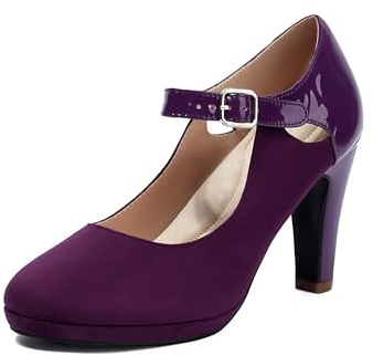 elerhythm Damen Mary Jane Heels Retro Closed Toe Pumps Knöchel Pierced Strappy Wildleder Chic Vintage Gatsby Schuhe (Purple EU41)