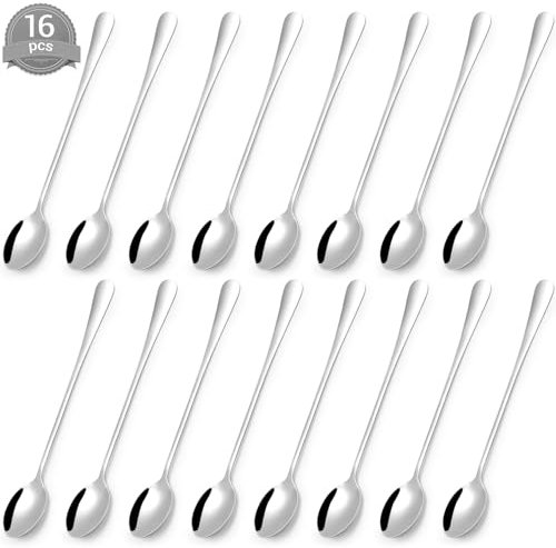 Set di 16 cucchiai da Latte Macchiato, cucchiaini lunghi 19,5 Cm, In Acciaio Inossidabile Lucidato a Specchio, Cucchiaio Lungo Per Gelato, Cucchiaini da Caffè, Lavabile In Lavastoviglie