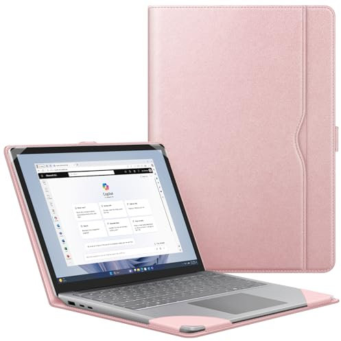 Fintie Sleeve Case for 15 Inch Microsoft Surface Laptop 6/5/4/3 (Model: 1872/1873/1953/1979), Premium PU Leather Protective Folio Book Cover with Large Pocket, Rose Gold