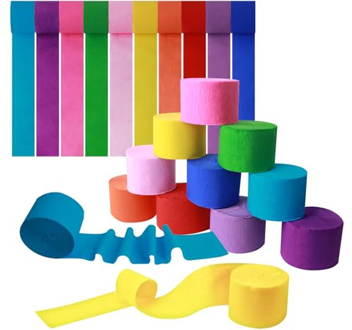 Crepe Paper Streamers 10 Rolls,Hanging Rainbow Streamers 4.5cm*25m with 10 Colors,Party Streamers for Decorations,Crepe Paper Rolls for Wedding Birthday Baby Shower, DIY Supplies