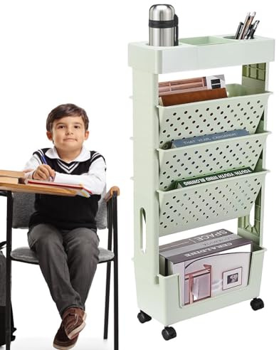 Mobile Bookshelf with Wheels Portable Rolling Mobile Storage Cart Organizer