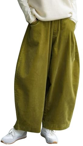 CHARTOU Women Corduroy Barrel Pants Wide Leg Vintage Mid Rise Y2k Baggy Boyfriend Pants, Pickle, M