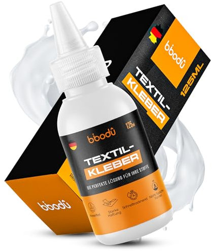 BIBODU® Textilkleber Waschmaschinenfest 125ml | Stoffkleber Textilkleber Extra Stark Transparent & Wasserdicht | Perfekt für Kleidung, Stoffe, Flicken und Auto
