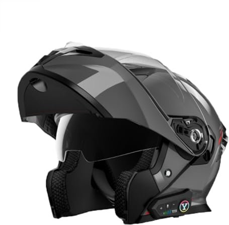 Casque Moto Bluetooth, Casque Moto Rabattable Casque, Casque Intégral Moto avec Double Visière, Casque Anti-Bruit Intégré Casque Modulaire Hommes Femmes B,XL(60-62)