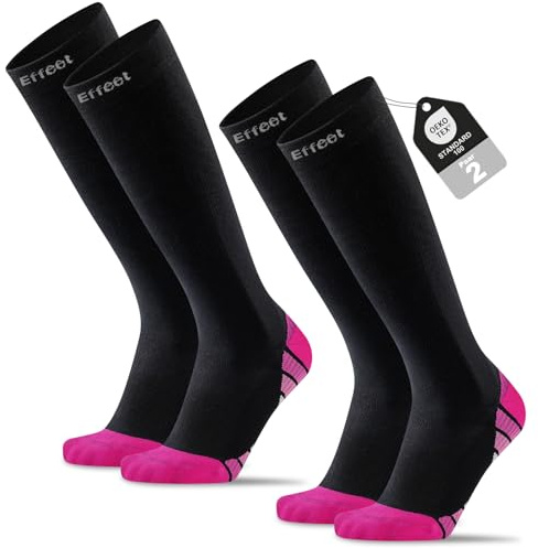 Effeet 2 Paia Calze Compressione Graduata Donna Uomo 20-30 mmHg, Calze Compressive Gambaletti Compressione Graduata Per Sport, Volo, Viaggio, Gravidanza E Lunghe Ore In Piedi (Rosa, 43-46)