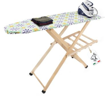 MOHOME Asse da Stiro Legno Luxury Quality Porta Caldaia Faggio Naturale Salvaspazio Pieghevole Altezza Regolabile 133 x 90 x 34 cm Antiscivolo Stabile Colore Mollettone Assortito