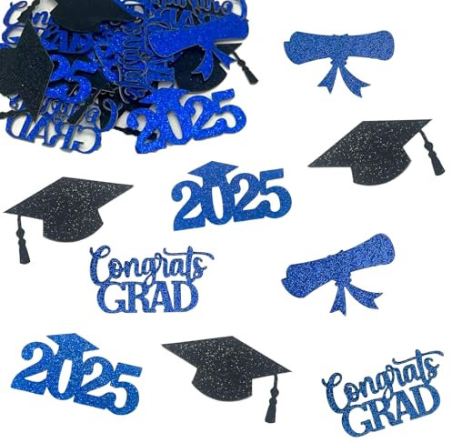 100 Pcs 2025 Graduation Decorations Confetti,Confetti Party Table Decor Blue Glitter Sprinkles Scatter，Prom Decorations 2025,Graduation Party Favors for Prom Home College School Decor