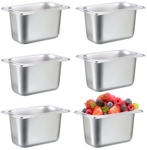 SUMNACON Lot de 6 récipients gastronomiques 1/9 en acier inoxydable de qualité alimentaire, empilables, de -60 °C à 400 °C, passent au lave-vaisselle, bols à paner pour escalopes, viande, poisson