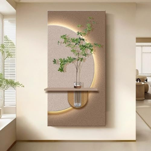YVYKFZD Decoración de Pared 3D, Esculturas de Pareds de Arenisca, Arte de pareds LED con jarrones, Lámpara de Pared Decorativa Creativa, Mural escultórico for Entrada(Brown,40x80cm/15.7x31.4)
