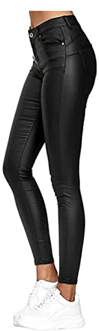 Damjeans Med Hög Midja Och Elastiska Skinny Jeans I Läderlook, Svarta PU-läderleggings, Leggings I Konstläder Med Hög Midja, Tillverkade Av PU(Noir,3XL)