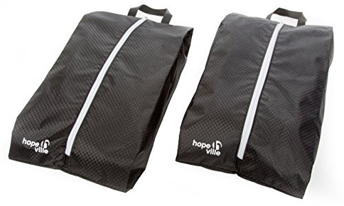 HOPEVILLE Extra große Schuhtaschen im 2er Set, Premium wasserundurchlässige Schuhbeutel trennen saubere Kleidung von schmutzigen Schuhen auf Reisen, Freizeit und Urlaub (Schwarz)