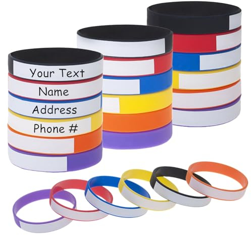 GOGO 24 PCS Braccialetto di identificazione Eventi Bracciali in Silicone da Polso scrivibili Polsini ID Impermeabile