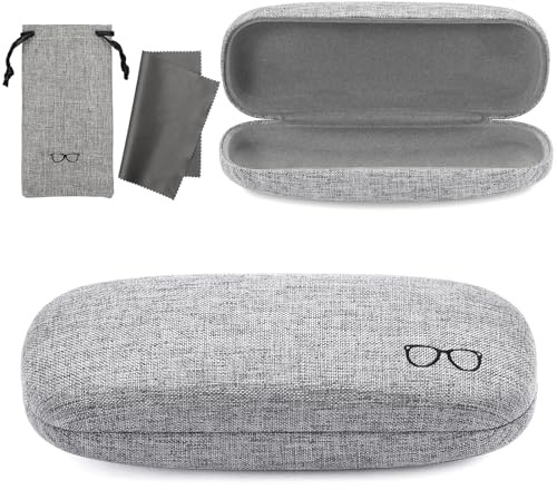 Vemiss Hard Shell Sunglasses Case, Large Linen Fabric Protective Glasses Case for Men Women, Durable (Small Gray/Gray)