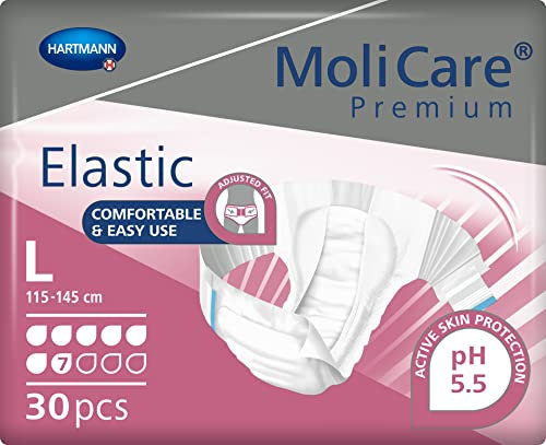 MoliCare Premium Elastic Unisex Einweg-Slip: diskrete Anwendung für Frauen und Männer mit Inkontinenz; 7 Tropfen, Größe L, 30 Stück