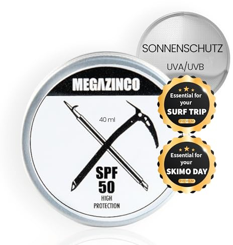 MEGAZINCO – SPF50, mineralisch und 100% NATÜRLICH. Sonnencreme/-paste mit hohem Schutz für Surfer, Segler, Bergsteiger, Skifahrer, Snowboarder, Triathleten, Schwimmer. SURF SONNENCREME - 40 ml