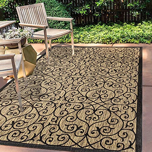 JONATHAN Y SMB107A-8 Madrid Alfombra Exterior Interior Textura Tejido Filigrana Vintage, Fácil de Limpiar, Habitación, Cocina, 240 cm x 300 cm, Negro/Caqui