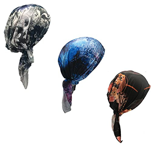 Pre Tied Head Scarves 3 Packed Slip On Beanies Chemo Covers Cap for Women (D3-Floral2-3 Packed)