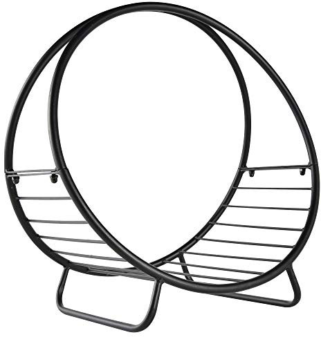 Outsunny Portalegna in Metallo per Interni ed Esterni per Camino, Porta Legna da Interno con Forma a Cesto, 45x29.5x47cm, Nero