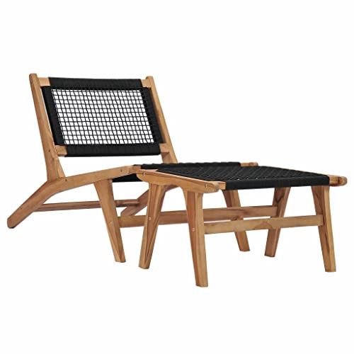 KTHLBRH (spedizioni rapide), ideale come lettino relax per balcone, giardino, terrazza, sedie a sdraio con poggiapiedi, in legno massiccio teak e corda