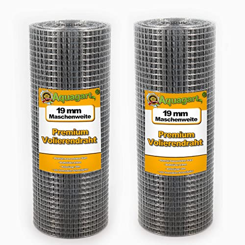 Aquagart® Rete metallica per voliera, rete metallica zincata, robusta griglia di saldatura, diversi modelli (40 m, filo per voliera, 19 mm)