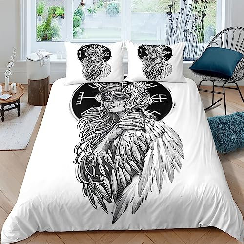 WIKINGER Bettwäsche 135x200 cm 2teilig Jungen 100% Mikrofaser Sommer Weiche Winter Warm Kinder Bettbezüge mit Reißverschluss 3D Abstrakt Viking Bettbezug mit Kissenbezüge 80x80 cm