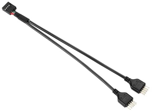 MZHOU Cable de extensión USB 2.0 de 9 Pines, Puerto de expansión de 9 Pines a Doble 9 Pines, Cable USB para Placa Base de computadora (Negro)