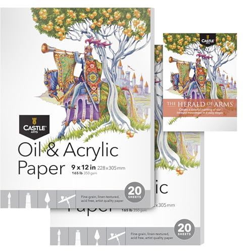 Castle Art Supplies Öl- und Acrylpapierblock 9 x 12 Zoll | 2er-Pack | 20 Blatt pro Block | Optimale Dicke (350 g/m2) feinkörnig, Leinenstruktur, erstklassige Qualität (9x12, 2er-Pack)