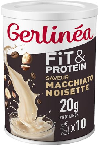 Gerlinéa Fit&Protein - Milk-shake Protéiné saveur Macchiato Noisette - Protéines Après le Sport - Whey Musculation Femme - Sans Sucres Ajoutés - 115Kcal / portion - 340 g (10 boissons)
