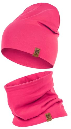 HEYO Set di berretti per bambini, in cotone, scaldacollo, morbido per ragazze, ragazzi, autunno, primavera, set autunnale, Fucsia, 3-12 Jahren