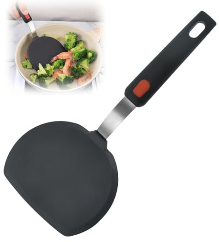 HOMURY 1 espátula de silicona: Espátula redonda para panqueques antiadherente, utensilios de cocina, accesorios de cocina, espátula grande, negro para ollas y sartenes revestidas