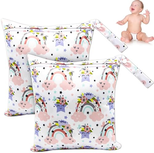NTGRTY 2 pcs Sacs à Couches Lavables,Sacs Étanches à Couches a Une Bonne Résistance à l'eau et Sac à Couches Lavables Étanche pour Bébé Piscine Garderie Plage (Arc-en-Ciel)