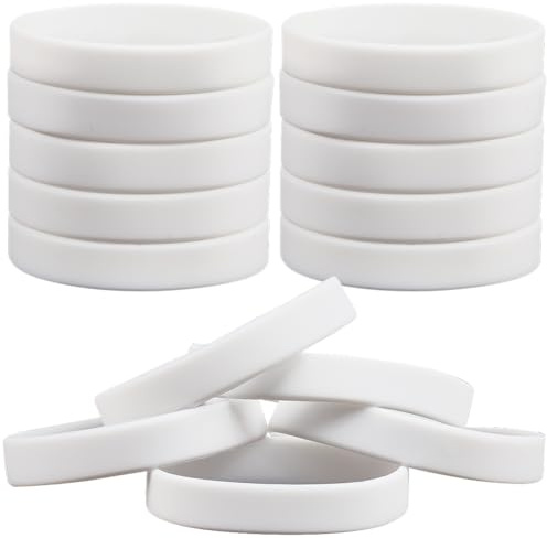 GORGECRAFT 30Pcs Solid Color Silicone Bracelets Wristbands White Bracelets Basketball Waterproof Lightweight Elastic Sports Band Bracelet for Football Gym Sport Party