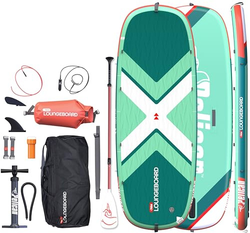 Pelican LoungeBoard Inflatable SUP - Recreational Stand Up Paddle Board - Yoga and Adventure Ready - Bag & Paddle Included - 9ft - Turquoise
