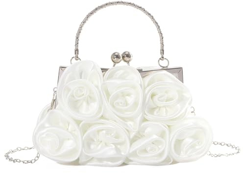 EVEOUT Clutches de Noche satén Flores para Mujer Elegante Bolsos Bandolera de Novia Bolsa de Hombro Nupcial para Fiesta Prom Boda Banquete