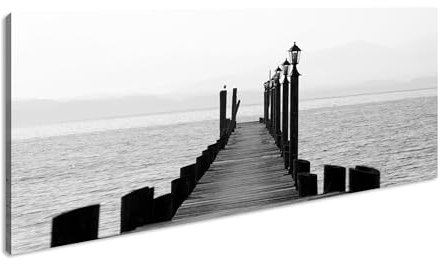 Splendida passerella panoramica in legno, 60 x 30 cm, effetto: bianco e nero, stampa digitale di alta qualità con cornice