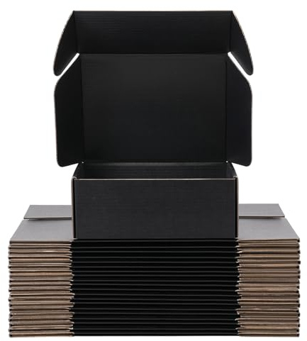 DUZCLI Small Shipping Boxes 12x9x4 Inches – Black Corrugated Cardboard Boxes (20-Pack) for Mailing, Packing, Small Business & Gift Packaging - Recyclable & Sturdy