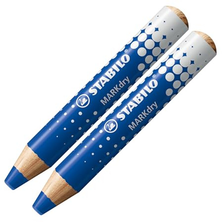 STABILO MARKdry Märkpenna – kartongblister x 2 raderbara markörer med skiffer och MARKdry whiteboard – blå