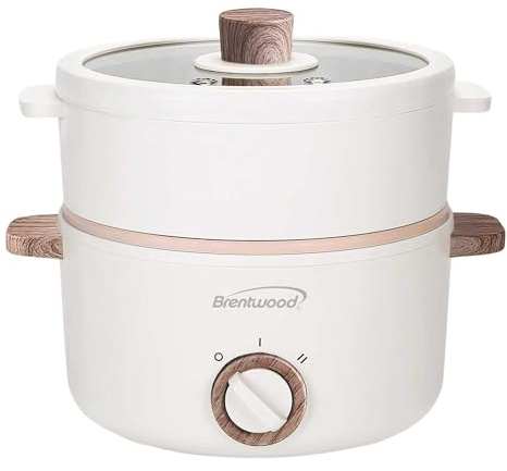 Brentwood Multi-Function Electric Hot Pot Cooker and Food Steamer with Ceramic Non-Stick Ceramic Coating (HPS-3162W)