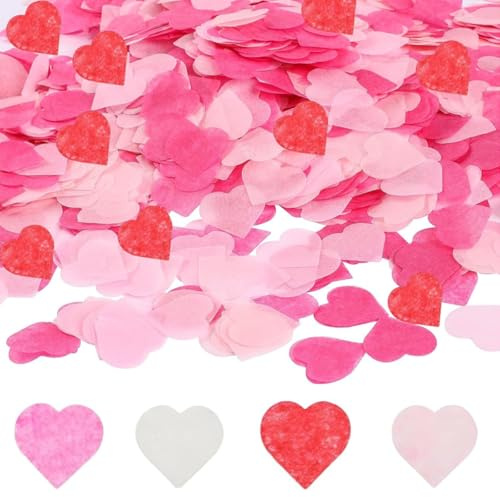 12000Pcs Heart Confetti, 4 Colours Romance Wedding Biodegradable Confetti for Christmas, Birthday, Wedding, Balloon Filling, Room Decoration, Party Decoration (100g)