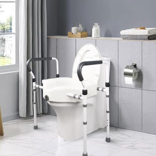 Toilettensitzerhöhung mit Armlehnen,Einstellbare Höhe und Breite Toilettengestell,11.5cm Erhöhter Toilettensitz,Sitzerhöhung Toilette Senioren,Ohne Bohren für Toiletten Aufstehhilfe,Tragkraft:180kg