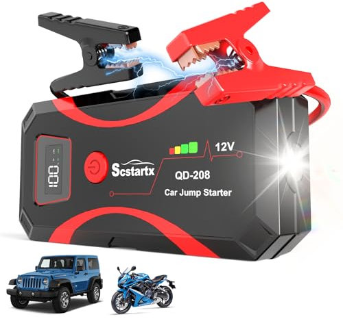 Car Battery Jump Starter, Portable Power Battery Pack 2000A Peak Jump Box for Motorcycle Up to 8L Gas & 6L Diesel 3 Modes Flashlight and Safety Jumper Clamps