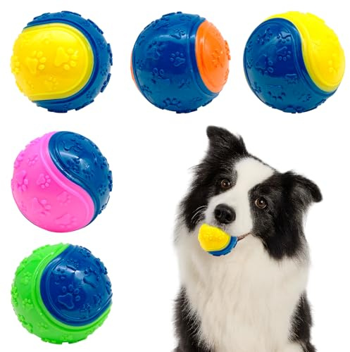 Griwuut Lot de 5 balles couinantes pour Chien, Jouets à mâcher pour Jouer, entraîner, interagir et soulager l'ennui (Couleur aléatoire)