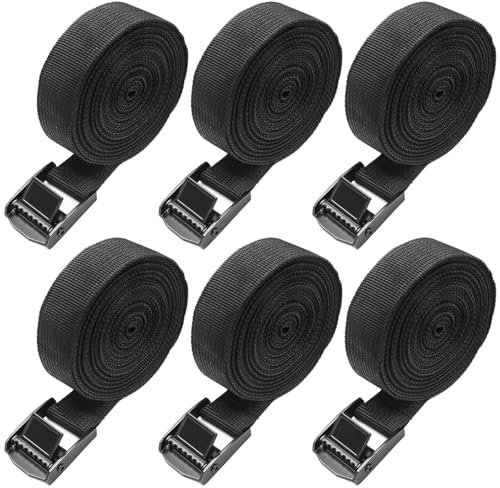 Druuzyl 6 Cinghie di Fissaggio a Cricchetto 25mm x 4m Nero - Con Clip di Sicurezza - Portata 250kg DIN EN 12195-2 - Per Auto/Moto/Bagagli