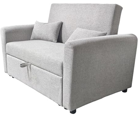 Duérmete Online - Sofá Cama de 2 Plazas Modelo Domo, Diseño Moderno, Práctico y Funcional, con Reposabrazos, Gris Claro